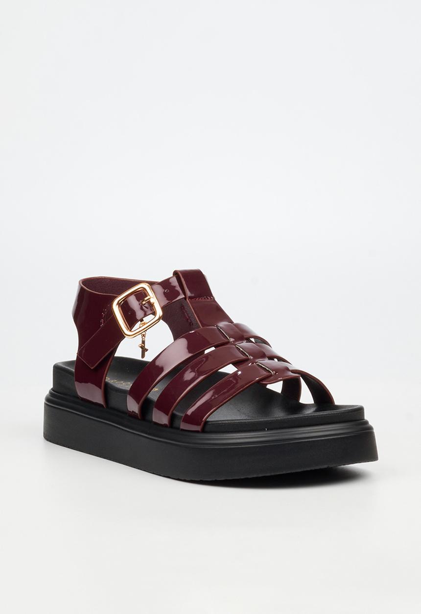 Rock & Co - Absolut 11 triple strap t-bar chunky sandal - burgundy
