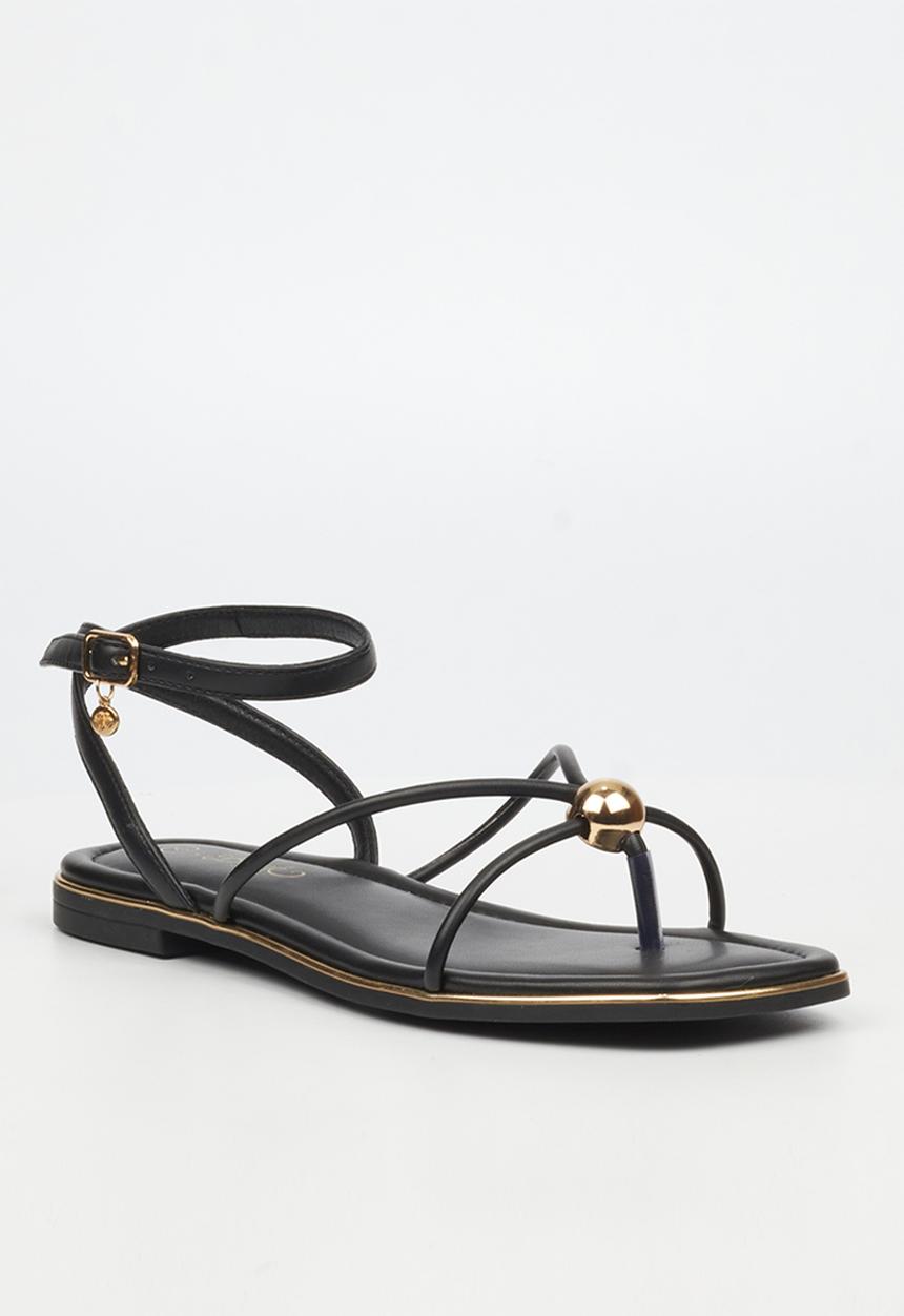 Miss Black - Elaine 1 strappy gold trim sandal - black