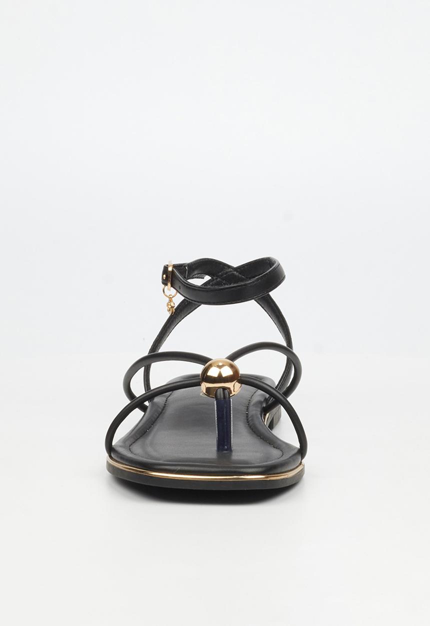 Miss Black - Elaine 1 strappy gold trim sandal - black