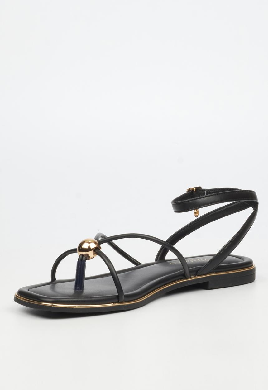 Miss Black - Elaine 1 strappy gold trim sandal - black