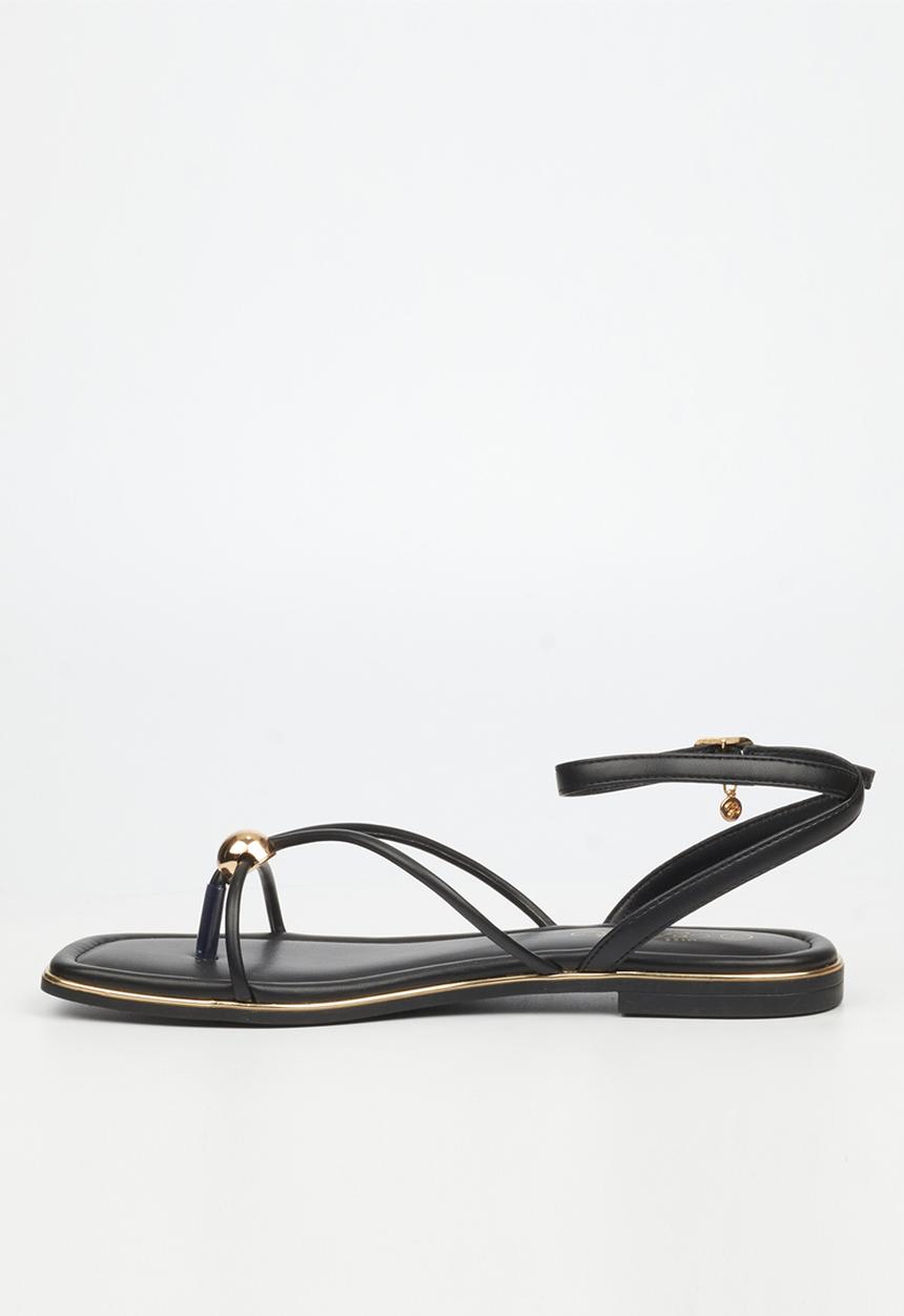 Miss Black - Elaine 1 strappy gold trim sandal - black