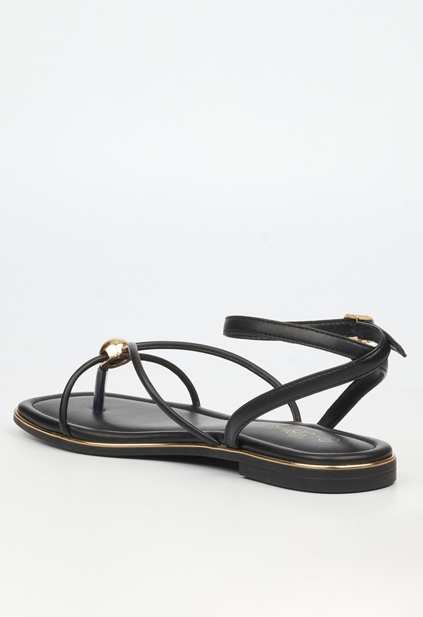 Miss Black - Elaine 1 strappy gold trim sandal - black