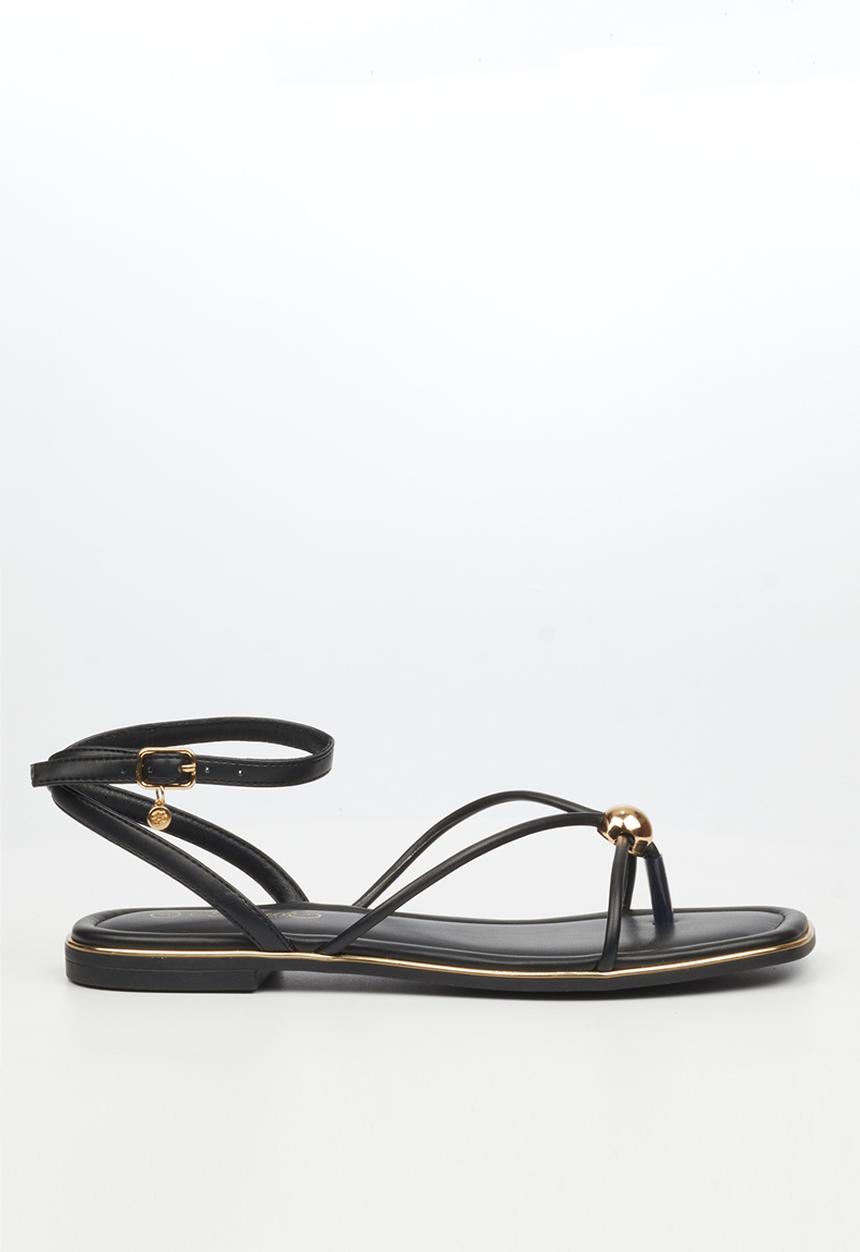 Miss Black - Elaine 1 strappy gold trim sandal - black