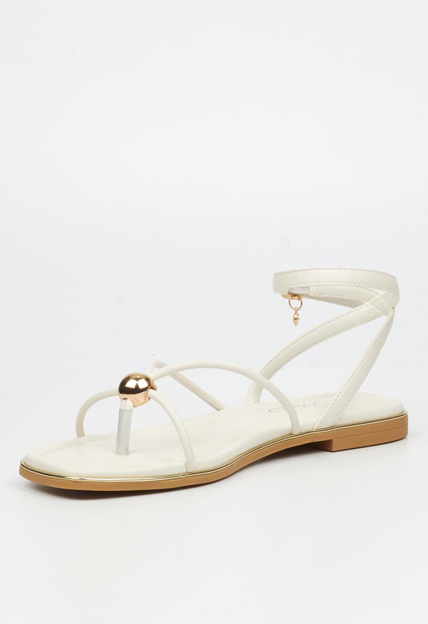 Miss Black - Elaine 1 strappy gold trim sandal - ivory