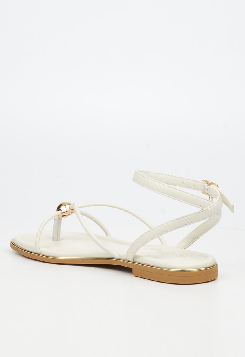 Miss Black - Elaine 1 strappy gold trim sandal - ivory
