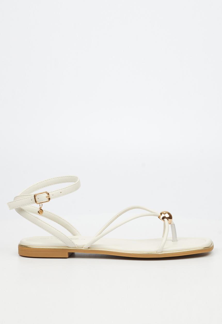Miss Black - Elaine 1 strappy gold trim sandal - ivory