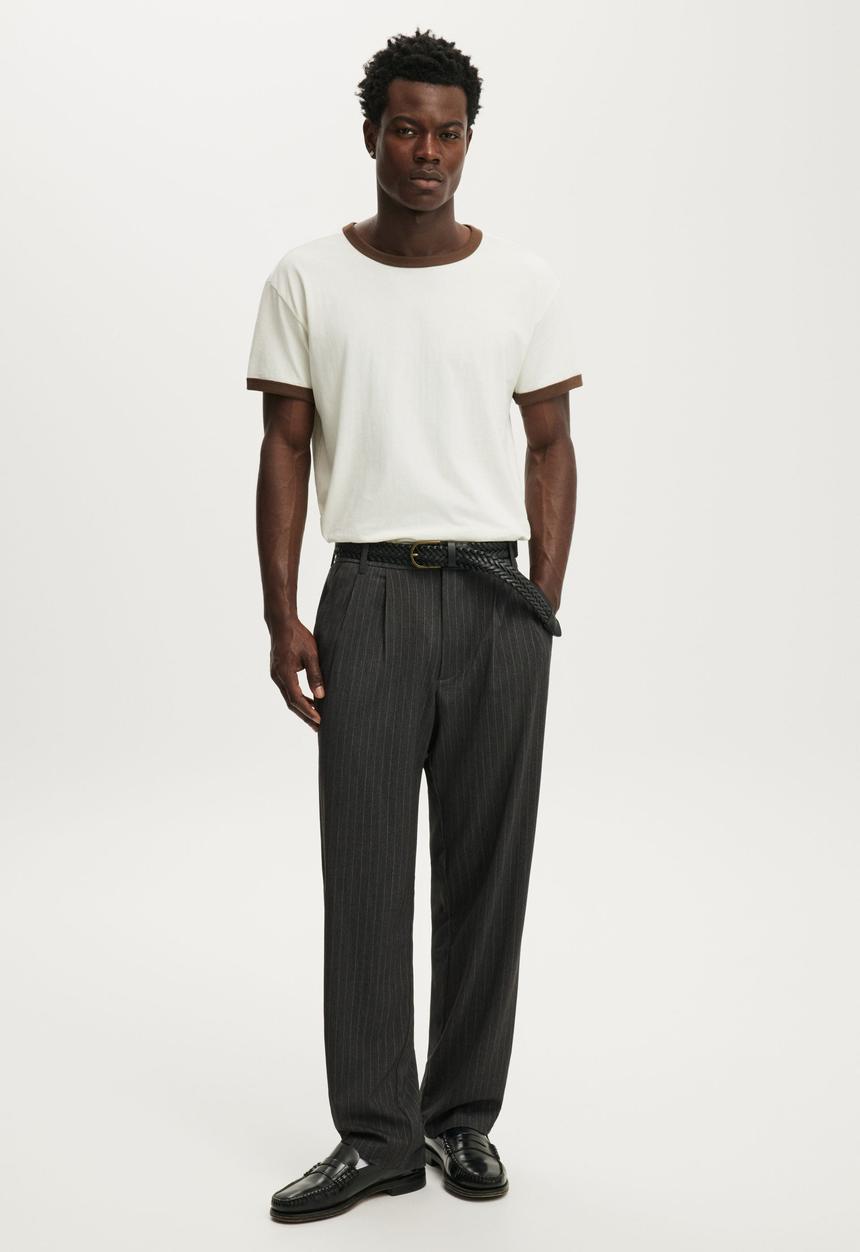 Cotton On - Baggy Pleated Pant - Dark Charcoal Pinstripe