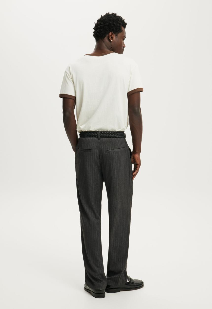 Cotton On - Baggy Pleated Pant - Dark Charcoal Pinstripe