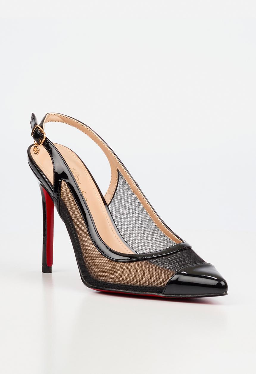 Miss Black - Lola 82 mesh gold chain slingback heel - black