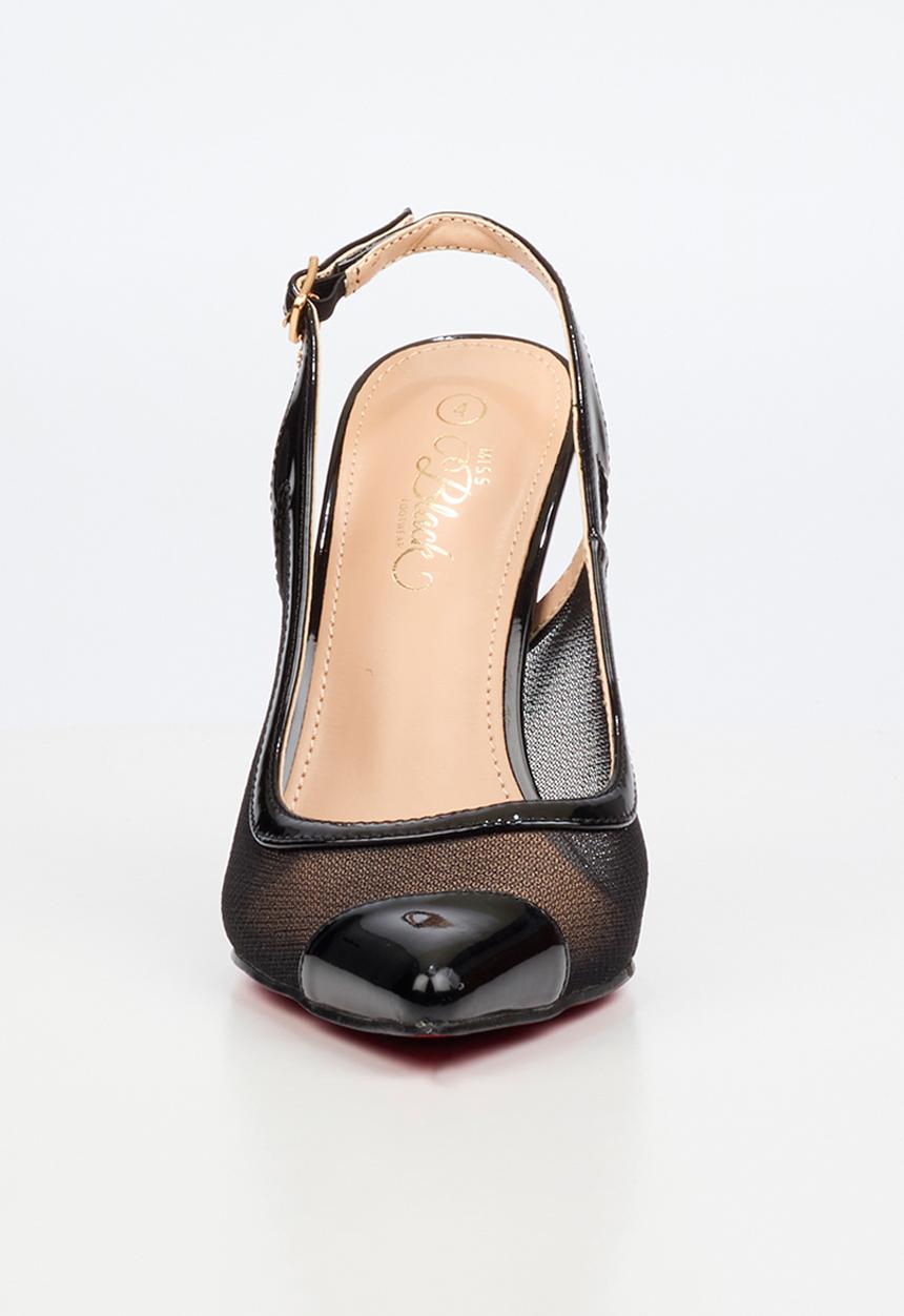 Miss Black - Lola 82 mesh gold chain slingback heel - black