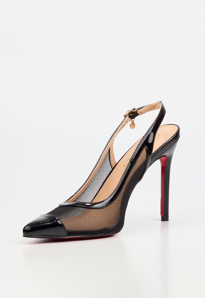 Miss Black - Lola 82 mesh gold chain slingback heel - black