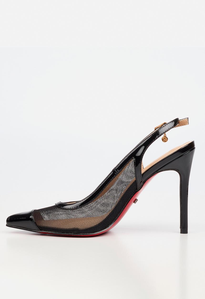 Miss Black - Lola 82 mesh gold chain slingback heel - black