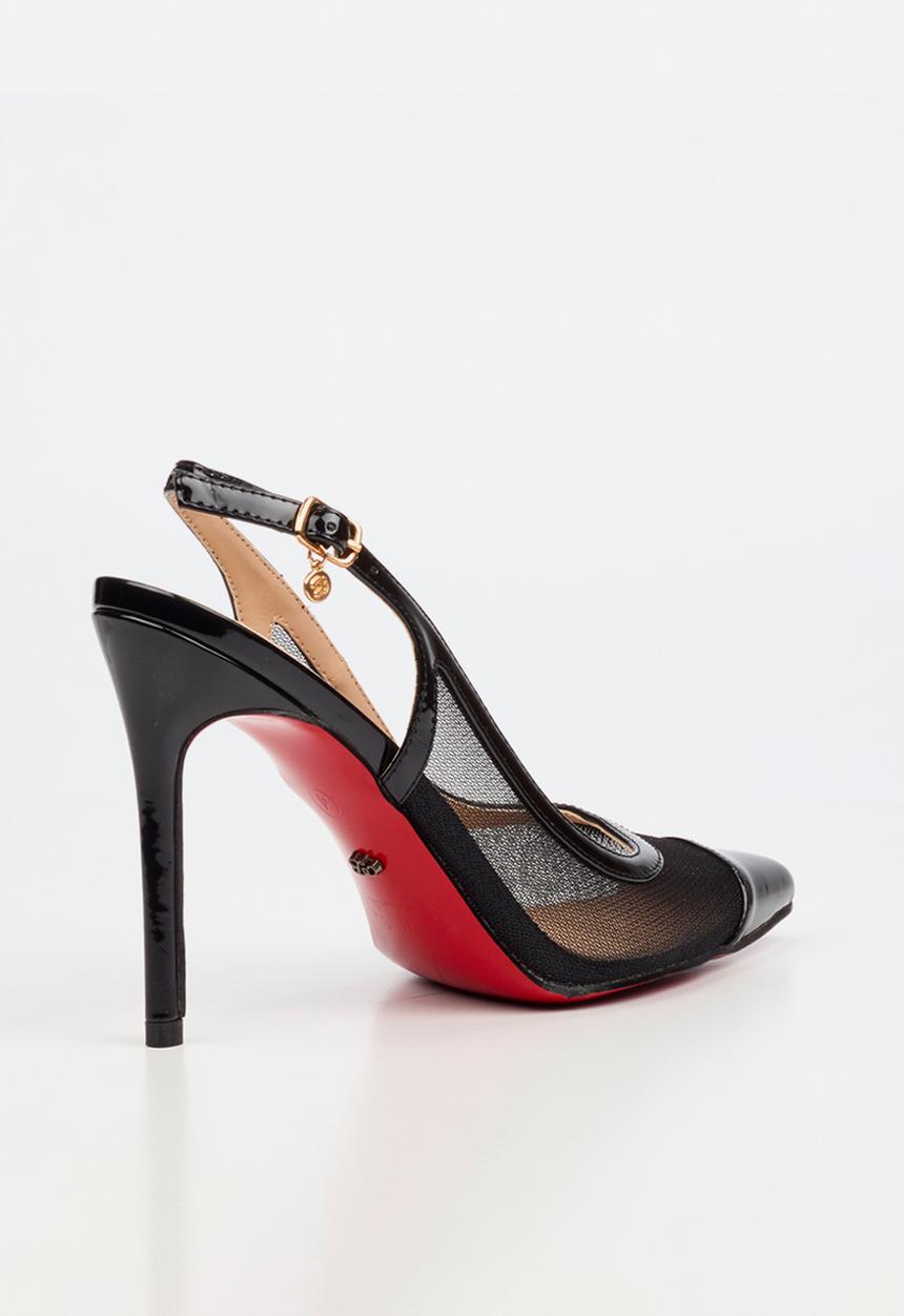 Miss Black - Lola 82 mesh gold chain slingback heel - black