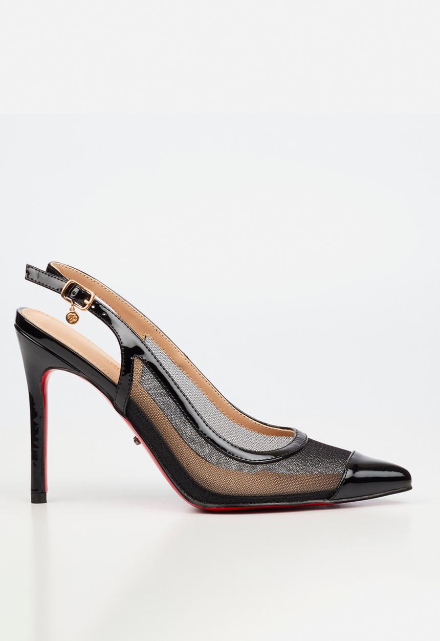 Miss Black - Lola 82 mesh gold chain slingback heel - black