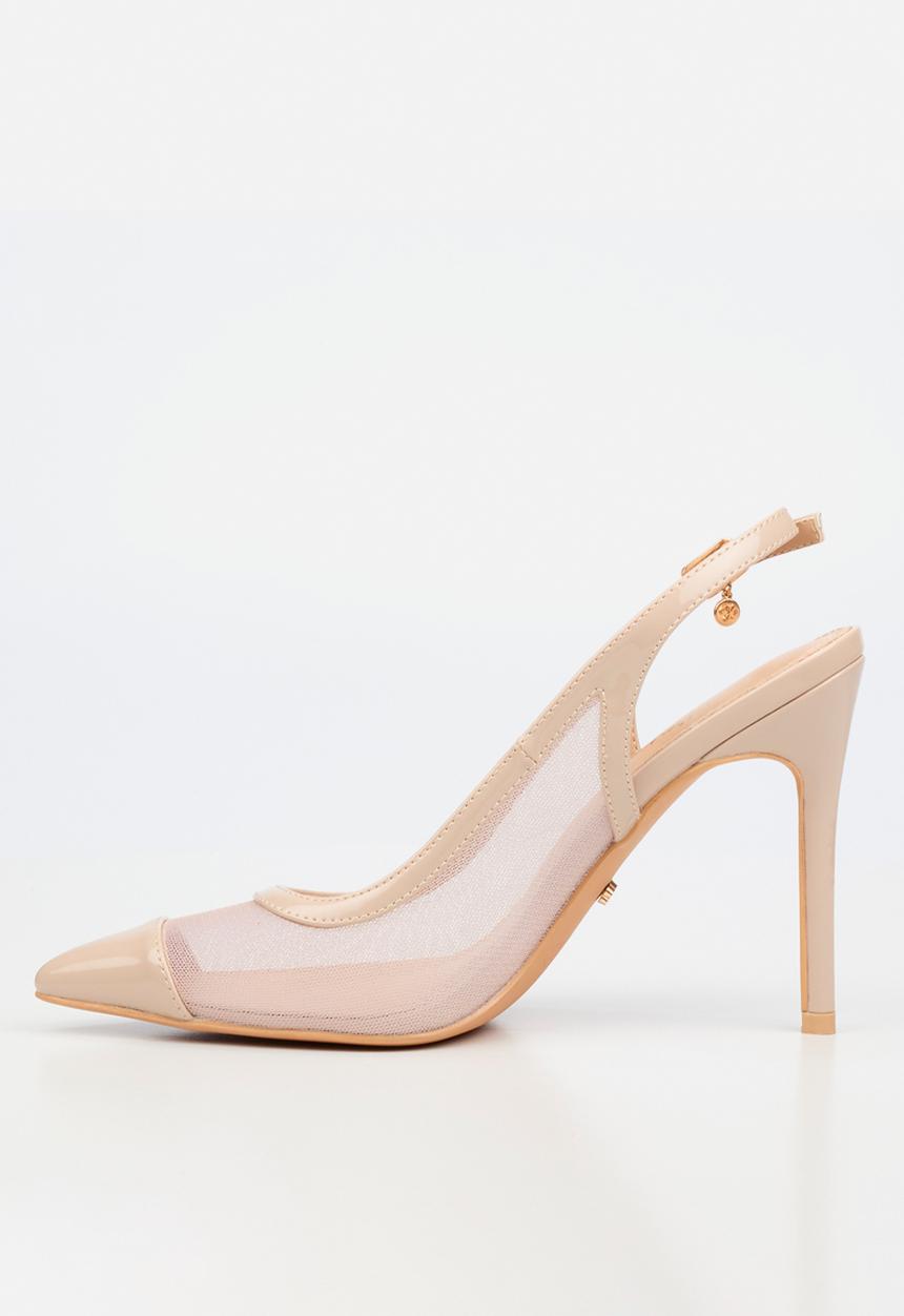 Miss Black - Lola 82 mesh gold chain slingback heel - natural