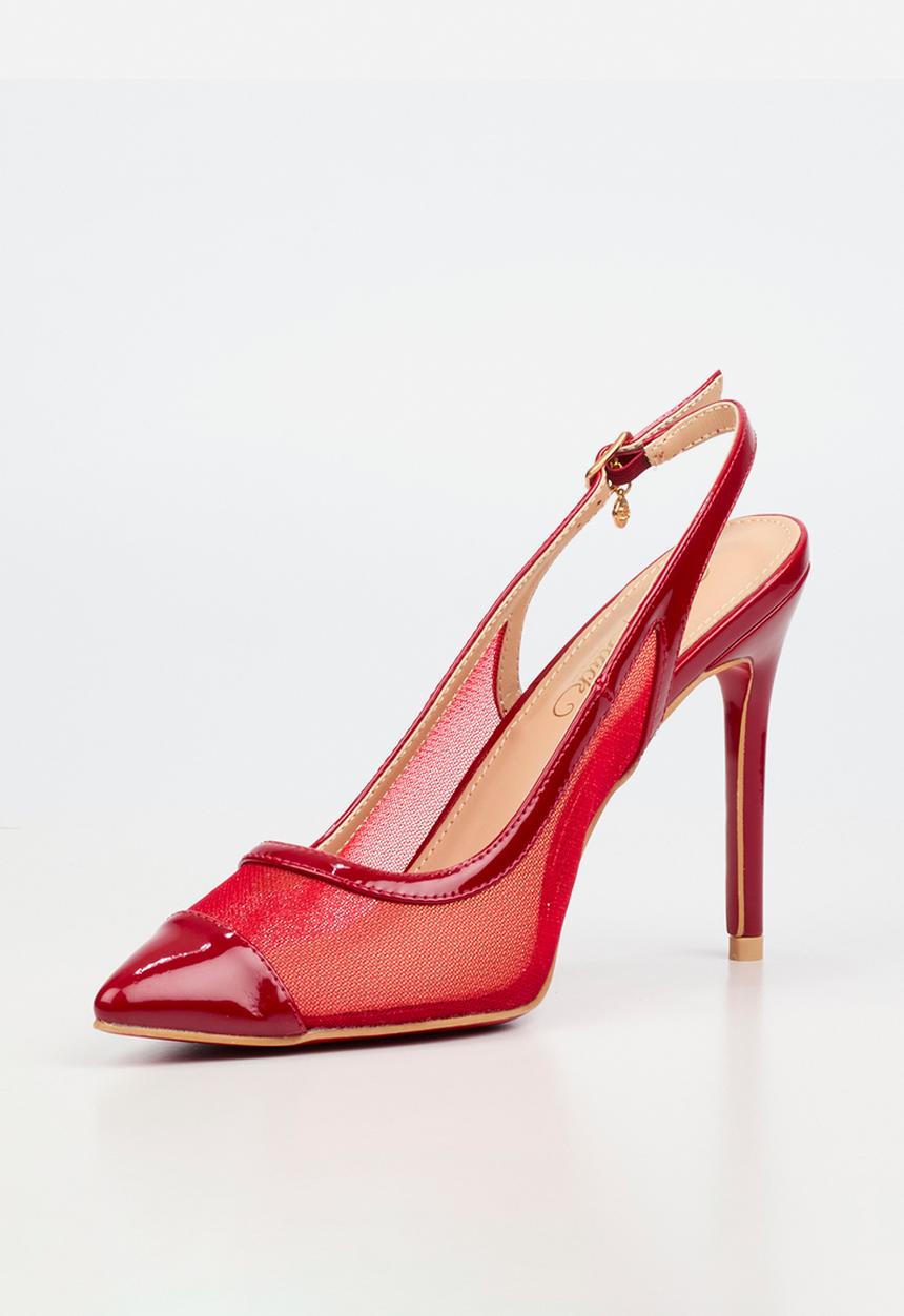 Miss Black - Lola 82 mesh gold chain slingback heel - red