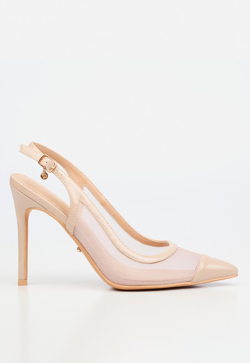 Miss Black - Lola 82 mesh gold chain slingback heel - natural