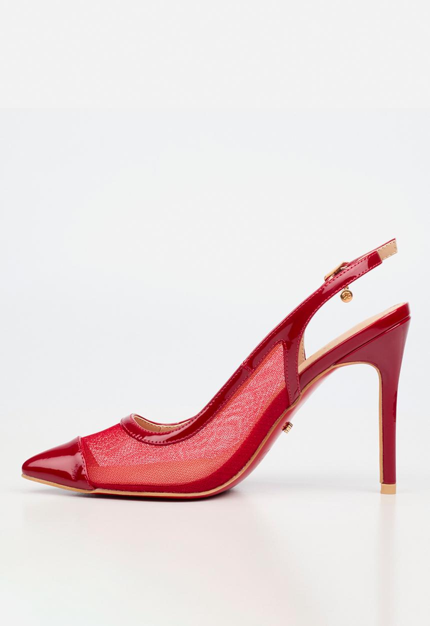 Miss Black - Lola 82 mesh gold chain slingback heel - red