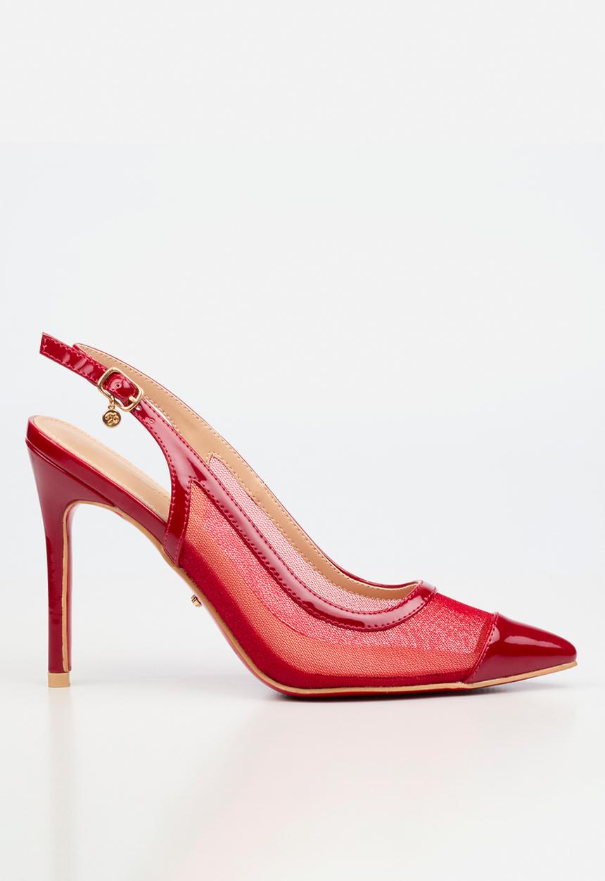 Miss Black - Lola 82 mesh gold chain slingback heel - red