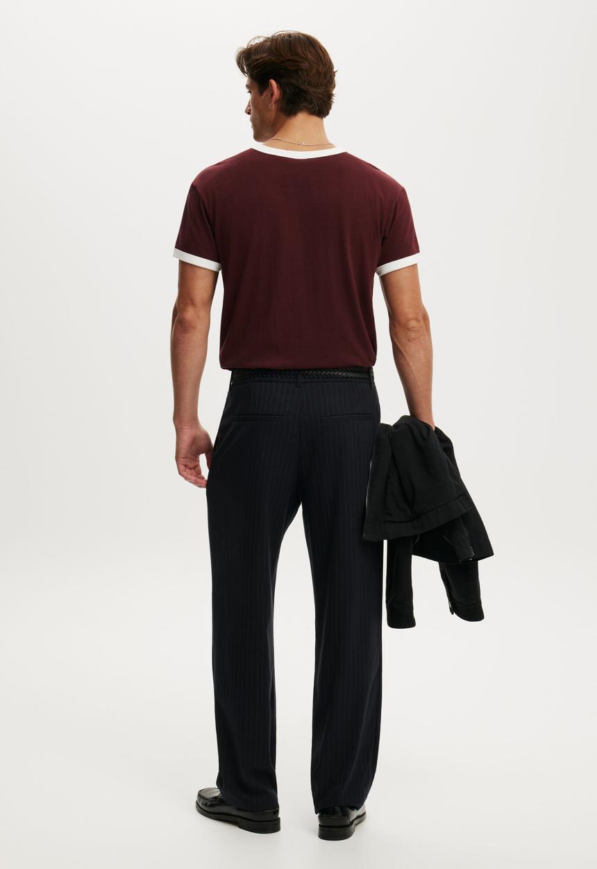 Cotton On - Baggy Pleated Pant - Dark Navy Pinstripe