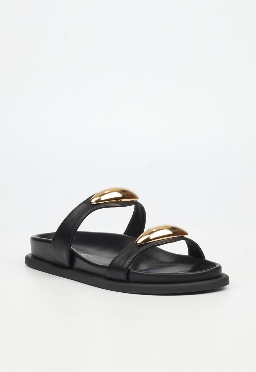 Miss Black - Polpetta 11 double strap gold trim sandal - black