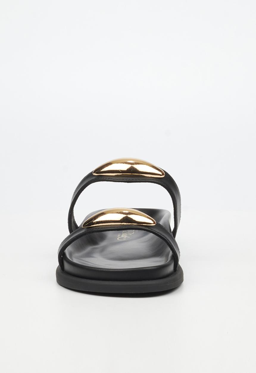 Miss Black - Polpetta 11 double strap gold trim sandal - black