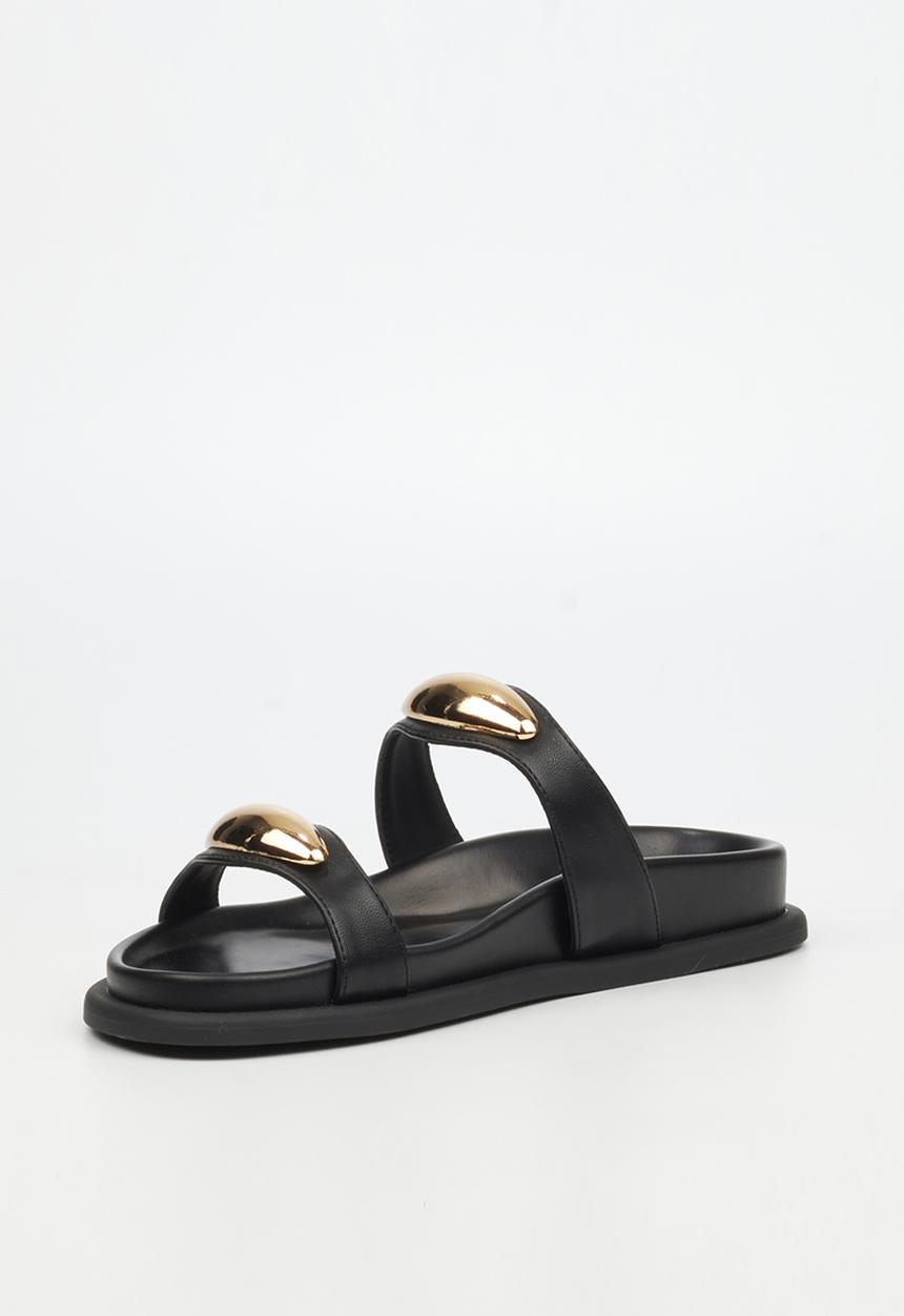Miss Black - Polpetta 11 double strap gold trim sandal - black