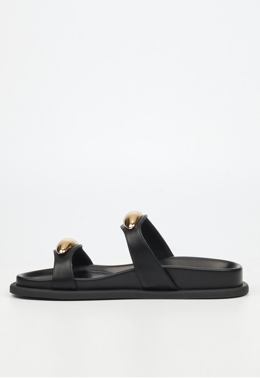 Miss Black - Polpetta 11 double strap gold trim sandal - black