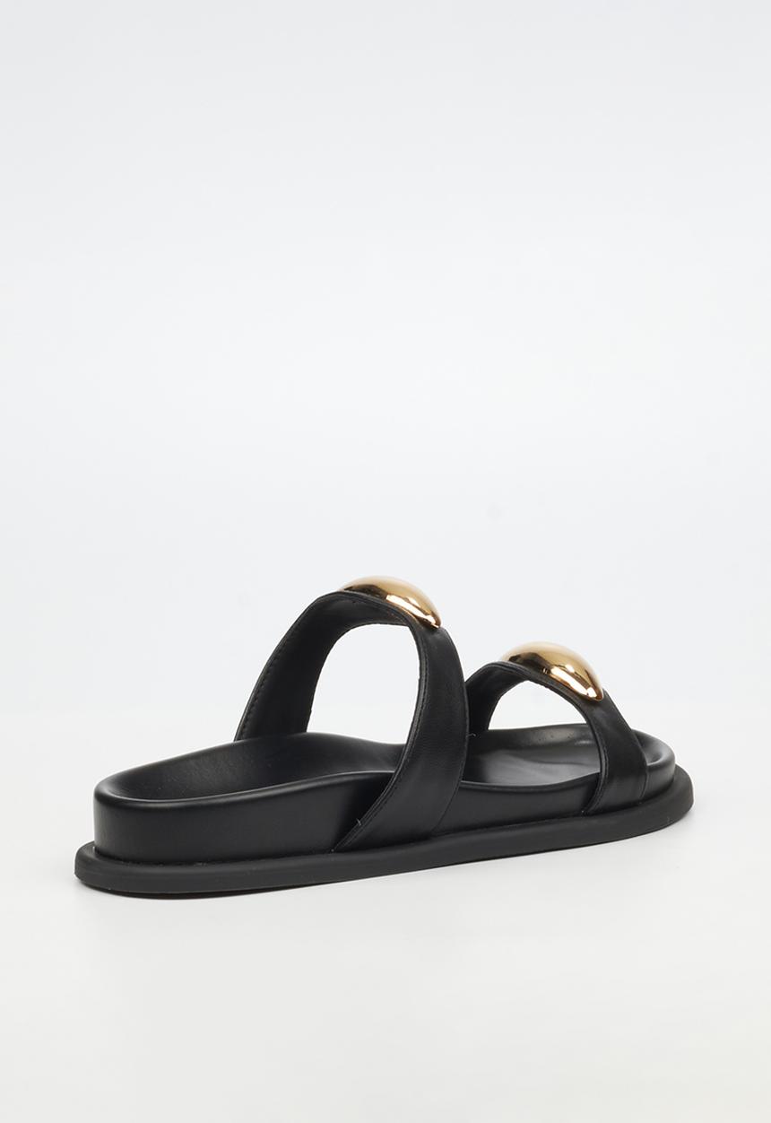 Miss Black - Polpetta 11 double strap gold trim sandal - black