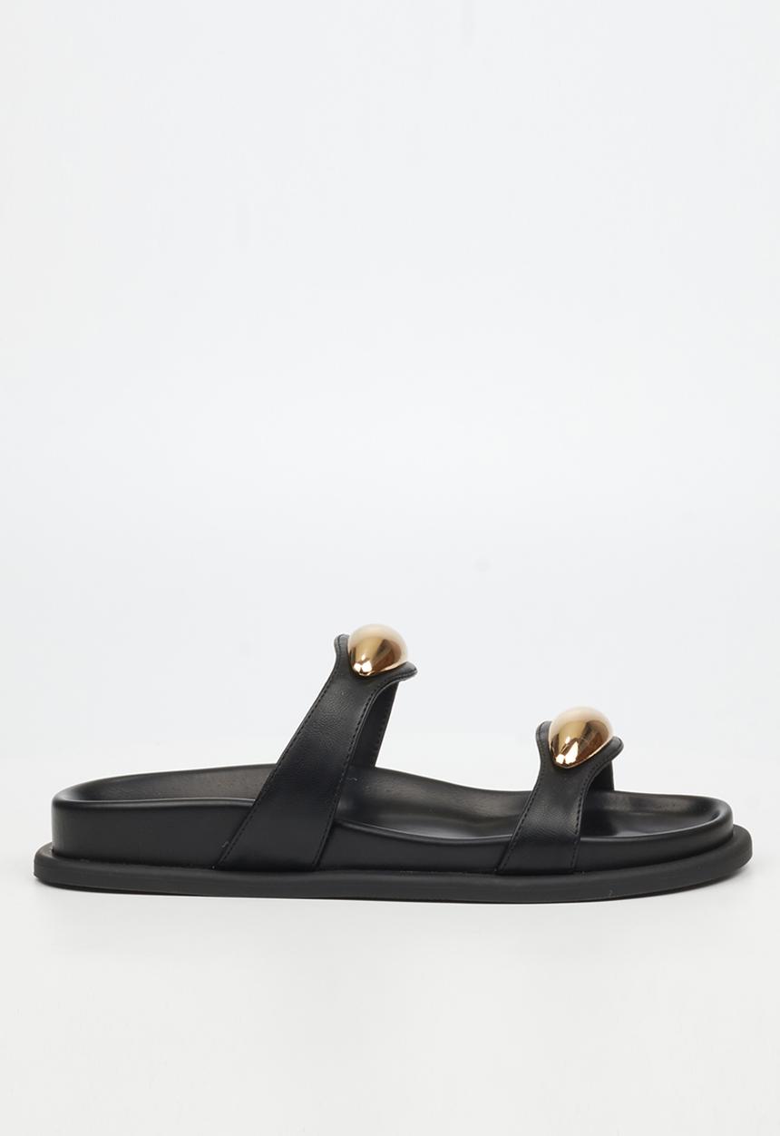 Miss Black - Polpetta 11 double strap gold trim sandal - black