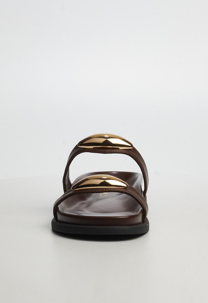 Miss Black - Polpetta 11 double strap gold trim sandal - chocolate