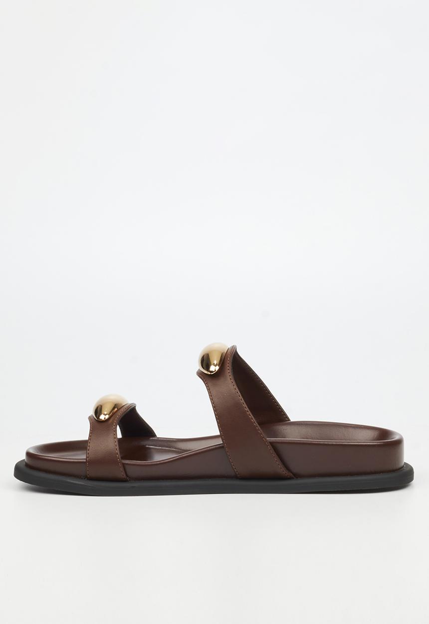 Miss Black - Polpetta 11 double strap gold trim sandal - chocolate