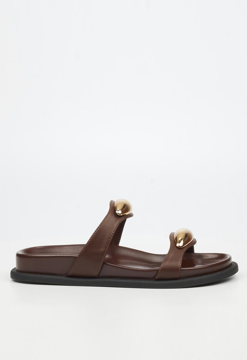 Miss Black - Polpetta 11 double strap gold trim sandal - chocolate