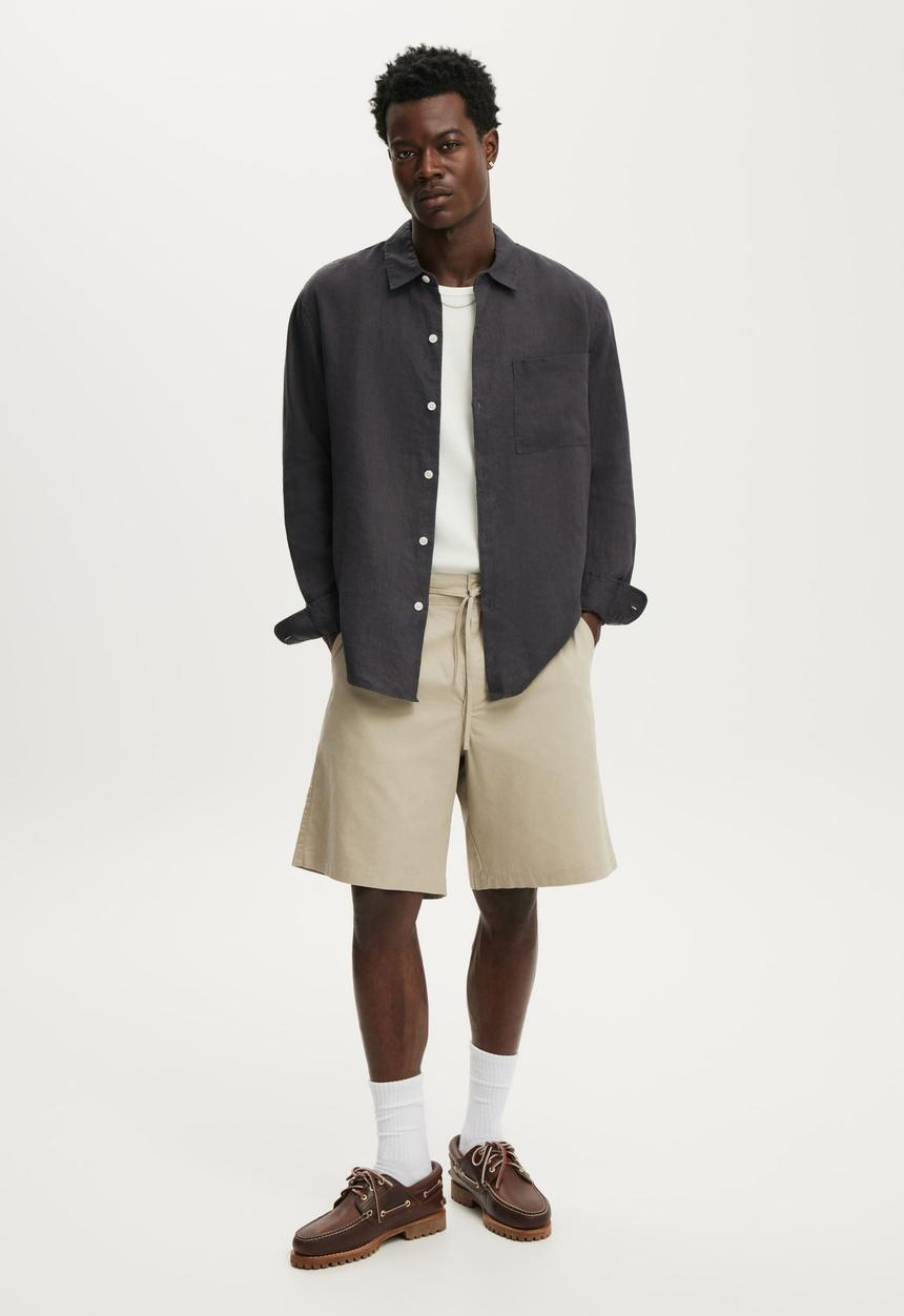 Cotton On - Relaxed Linen Long Sleeve Shirt - Charcoal