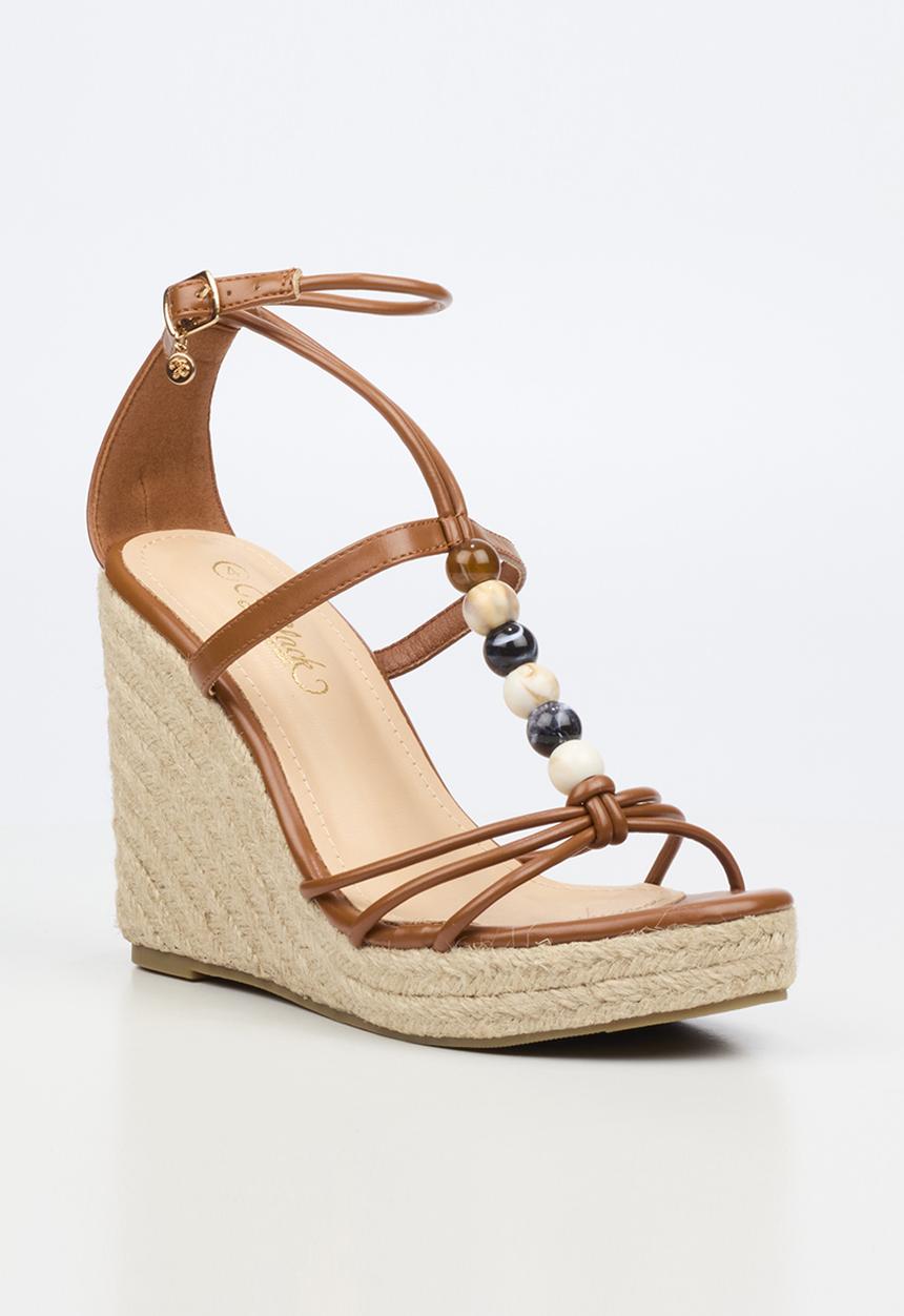 Miss Black - Portia 1 beaded strappy wedge - tan