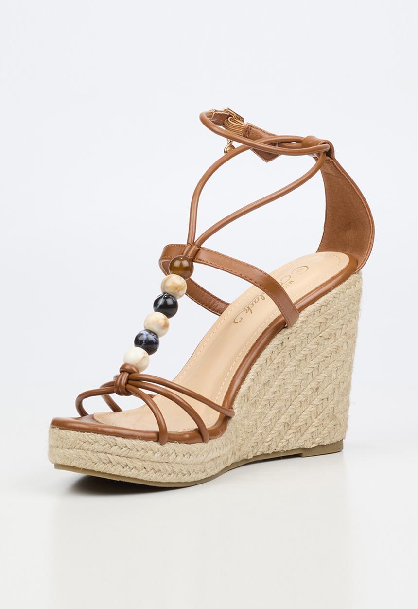 Miss Black - Portia 1 beaded strappy wedge - tan