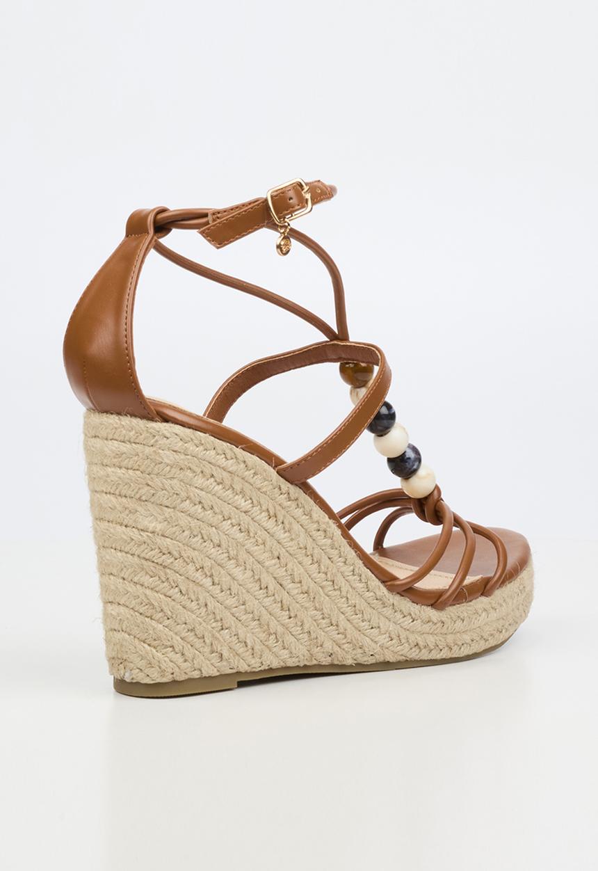 Miss Black - Portia 1 beaded strappy wedge - tan