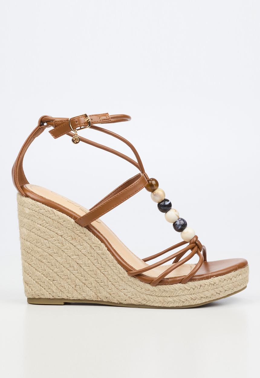 Miss Black - Portia 1 beaded strappy wedge - tan