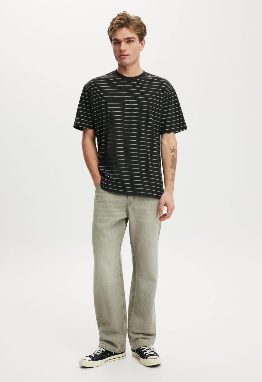 Cotton On - Everyday Fit T-shirt - Washed Black/Vintage White Stripe