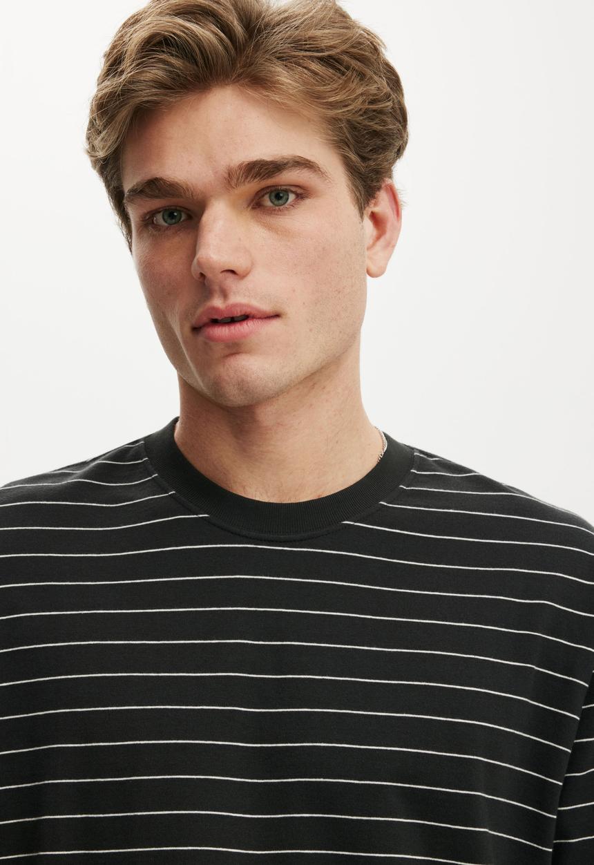 Cotton On - Everyday Fit T-shirt - Washed Black/Vintage White Stripe