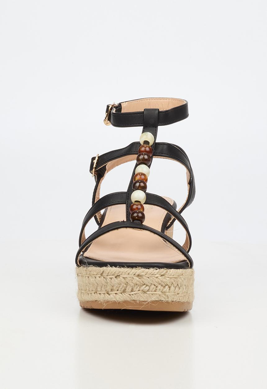 Miss Black - Steffi 11 beaded multi-strap wedge - black