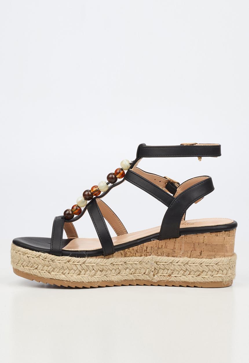 Miss Black - Steffi 11 beaded multi-strap wedge - black