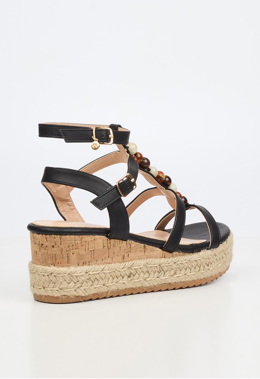 Miss Black - Steffi 11 beaded multi-strap wedge - black