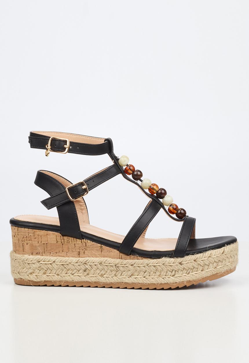 Miss Black - Steffi 11 beaded multi-strap wedge - black