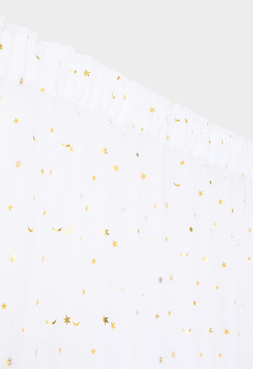 Sixth Floor - Sheer Taped Curtain - White & Gold