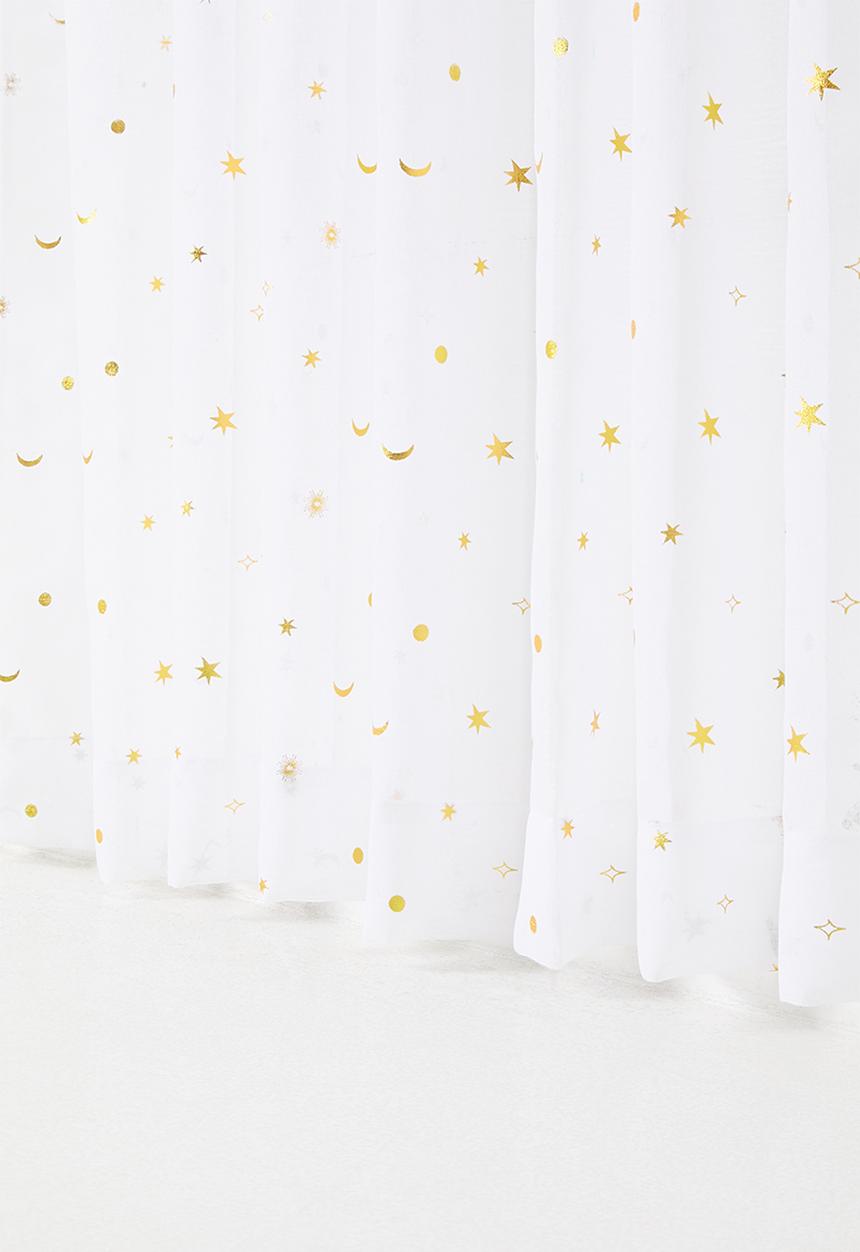 Sixth Floor - Sheer Taped Curtain - White & Gold