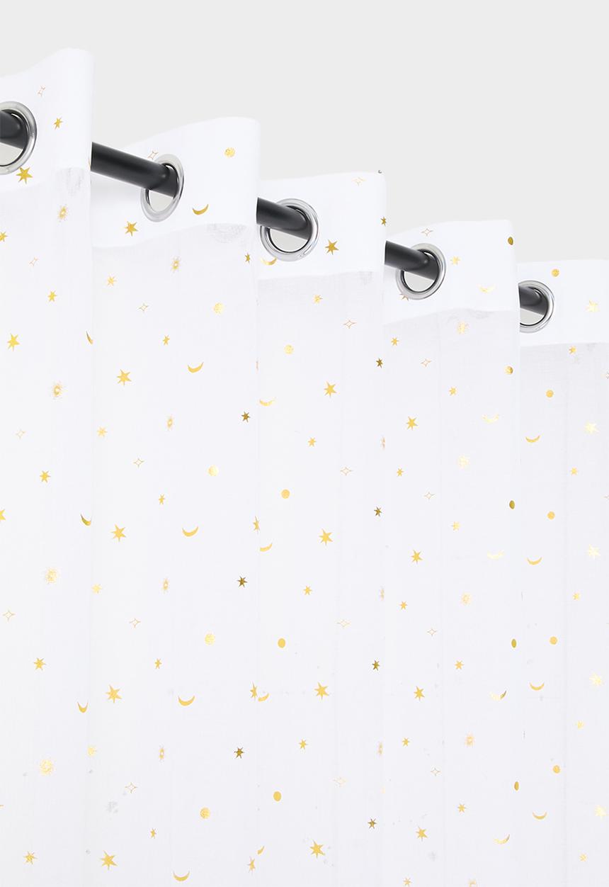 Sixth Floor - Sheer Eyelet Curtain - White & Gold