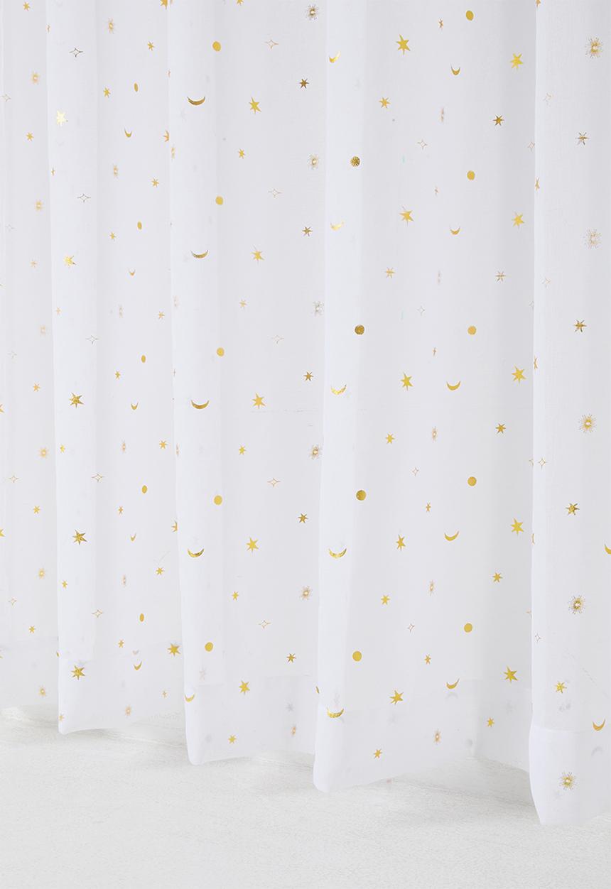 Sixth Floor - Sheer Eyelet Curtain - White & Gold