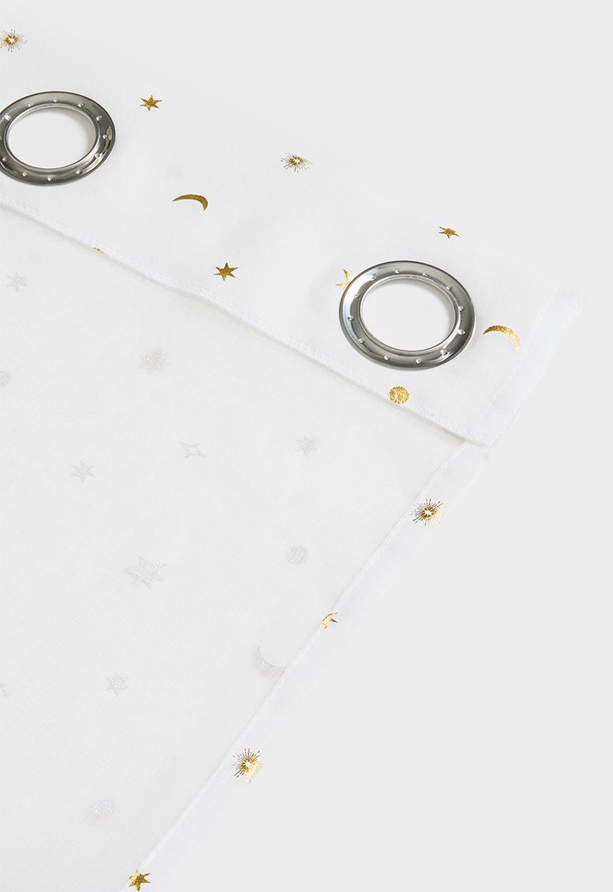 Sixth Floor - Sheer Eyelet Curtain - White & Gold