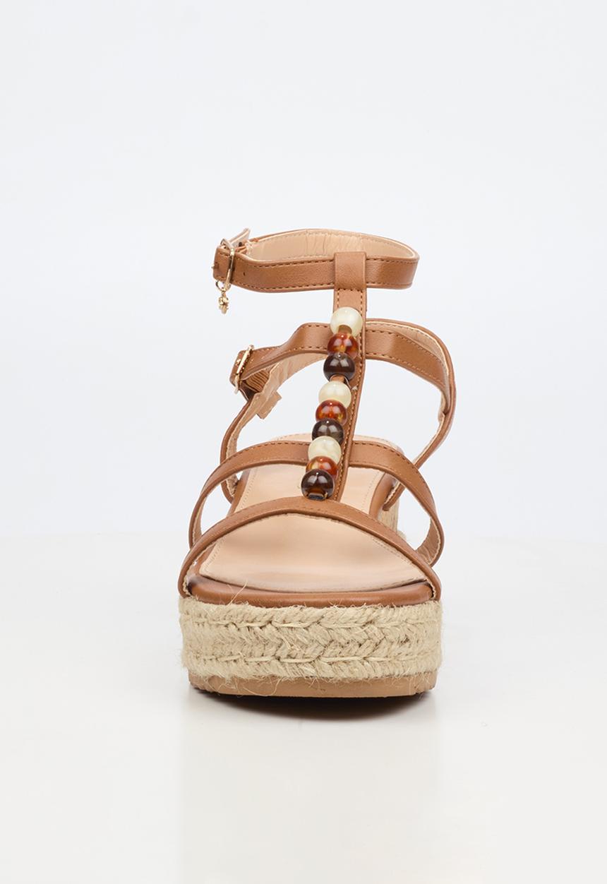 Miss Black - Steffi 11 beaded multi-strap wedge - tan